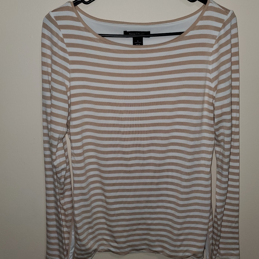 White House Black Market Tan/wht long sleeve